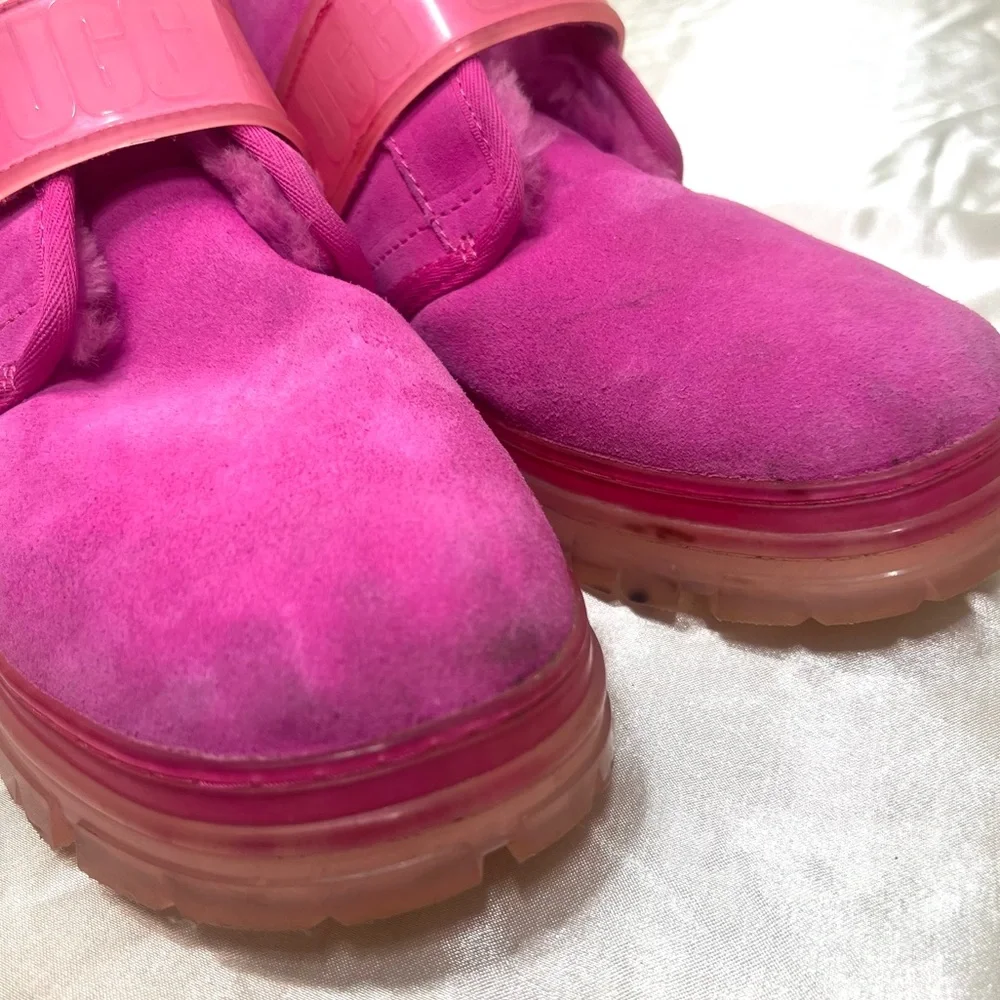UGG Neumel Clear Chukka Boot Hot Pink Suede Wool Shearling Lined Size 8 - Picture 9 of 16